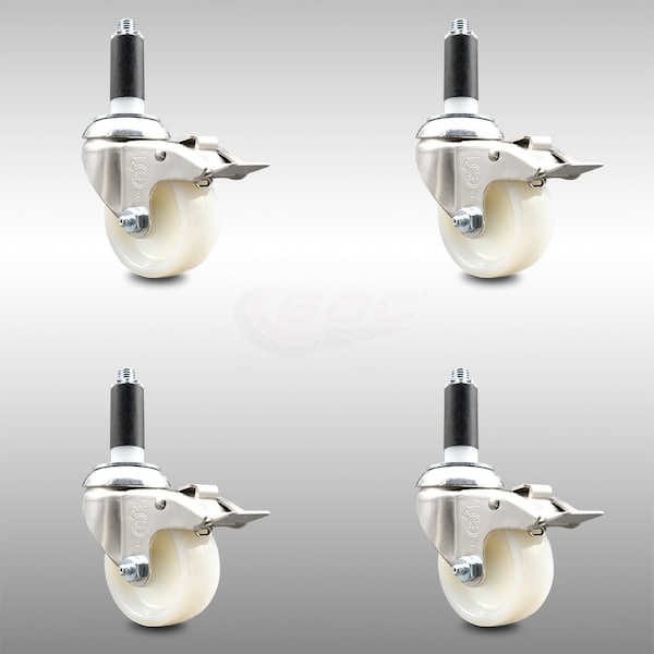 Service Caster 3 Inch 316SS Nylon Wheel Swivel 1-1/8 Inch Expanding Stem Caster Set Lock Brake SCC-SS316TTLEX20S314-NYS-118-4 - main